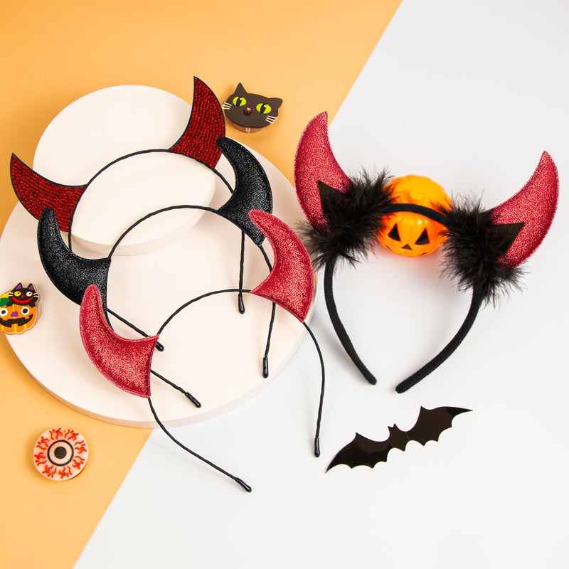 Parma77 Glitter Devil Horns Headband, Red Devil Horns Devil Costume for Women Men Girls, Halloween Fancy Dress Cosplay Hairband (Red) - Image 3
